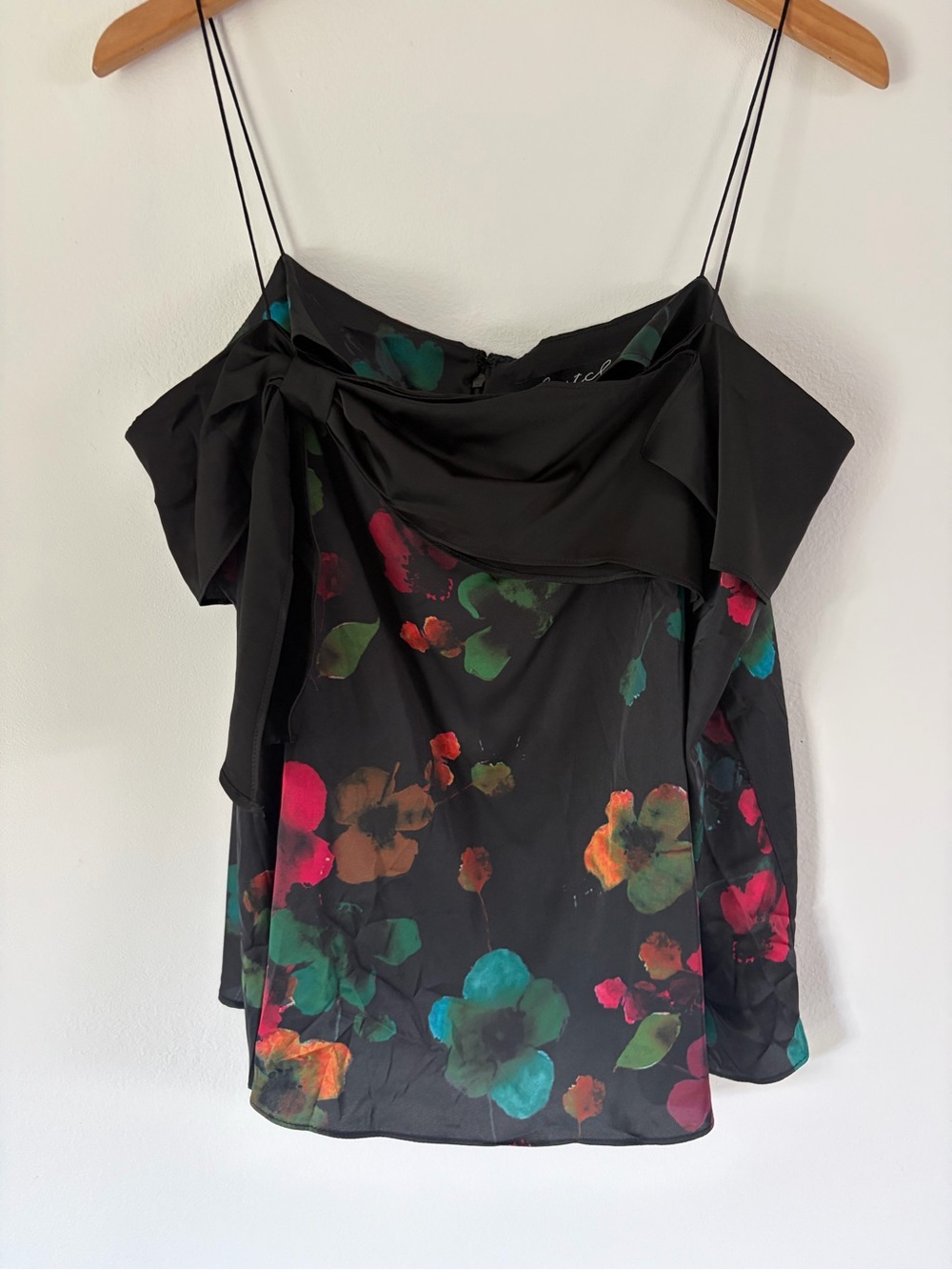Hutch Black Floral Satin Bow Detail Spaghetti Strap Top Size XL